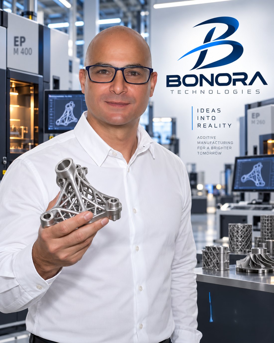 Filippo Bonora con un componente in additive manufacturing