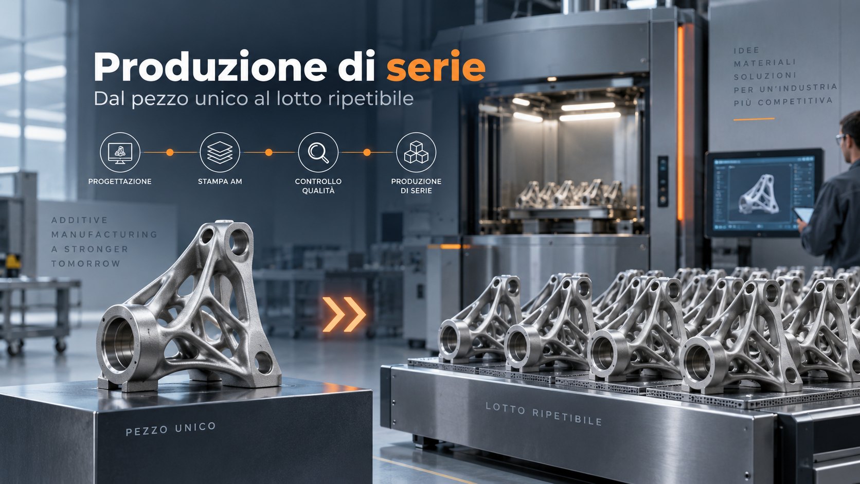 Dal pezzo unico al lotto ripetibile: progettazione, stampa additive, controllo qualità, produzione di serie