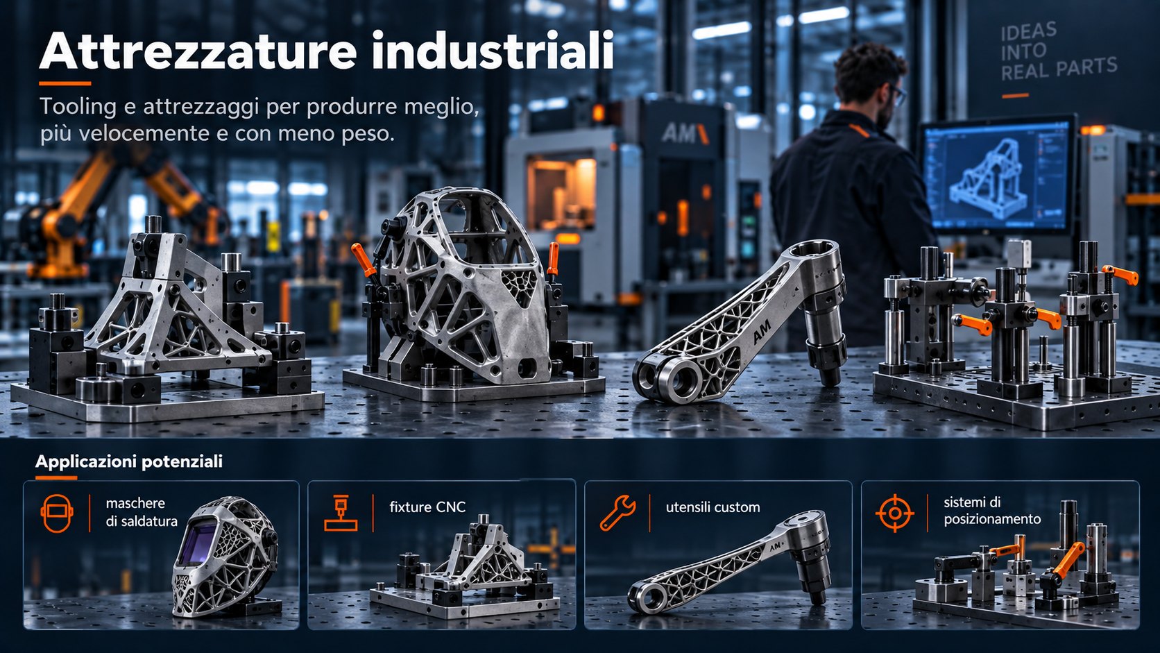 Attrezzature industriali — Maschere, fixture CNC, utensili speciali e attrezzature di saldatura.