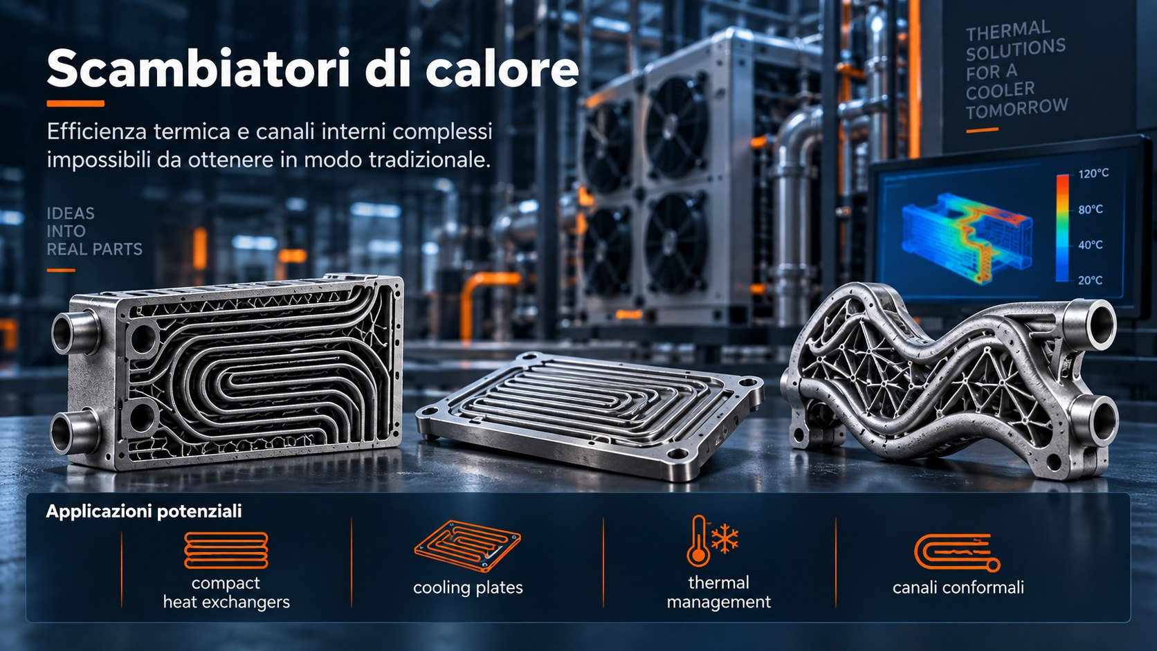 Scambiatori di calore — Scambiatori compatti, piastre di raffreddamento e canali conformali.